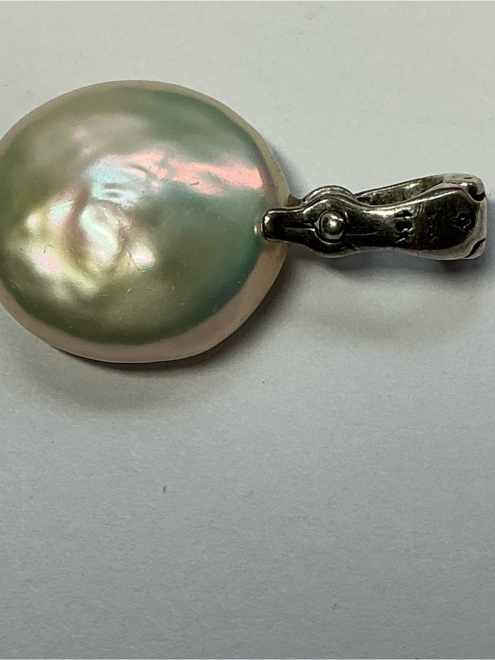 Sterling Silver & 18k Freshwater Coin Pearl Pendant in Iridescent White